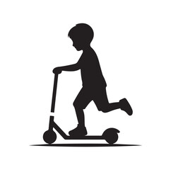 kid riding scooter silhouette vector illustration