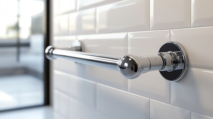 Modern chrome towel bar in a stylish bathroom.