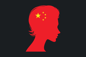 China flag and girl’s shape, Flag of China national country symbol illustration Vector, Rectangle China flag illustration, Flat vector illustration
