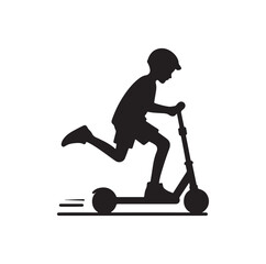 kid riding scooter silhouette vector illustration
