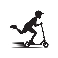 Fototapeta premium kid riding scooter silhouette vector illustration
