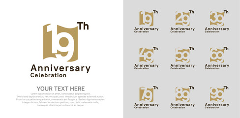 Anniversary logo set vector design, brown color for celebration event