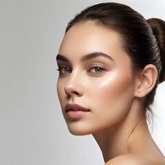 Naklejka premium The image can be named: Portrait of a woman with natural beauty and glamour in a studio setting