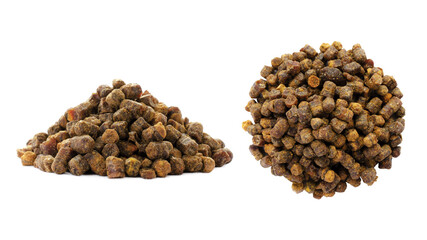Heap of bee pollen, bee pollen granules isolated on white background, set. Product of beekeeping....