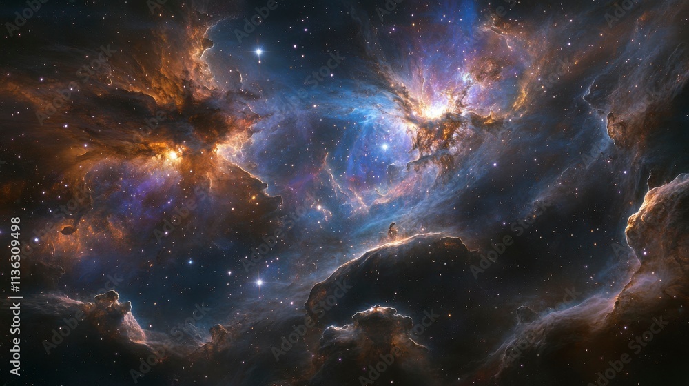 Wall mural a mesmerizing space scene with vibrant nebulas and distant galaxies. abstract cosmic background fill