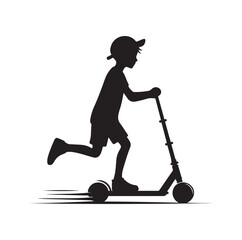 kid riding scooter silhouette vector illustration