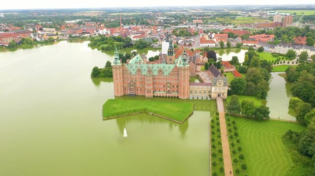 
Frederiksborg castle in Denmark - cinematic drone shot