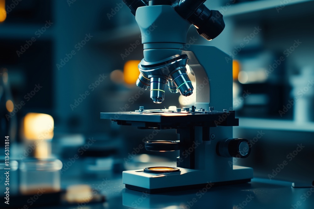 Poster optical microscope in a laboratory setting for experiments and educational demonstrations