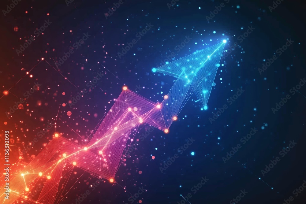 Poster rising arrow symbolizing technological advancement in a futuristic digital context illustrating big 