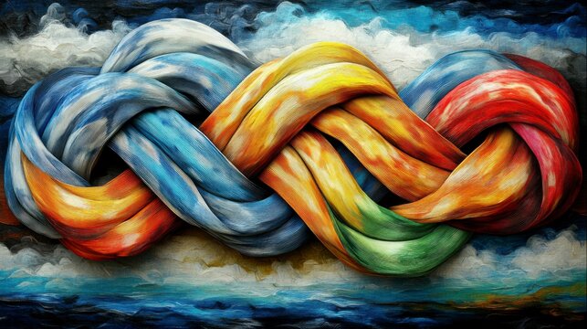 Abstract folded paper maze with vibrant, colorful background. A stunning 3D rendering showcasing the intricate interplay of light, shadow, and geometric folds.