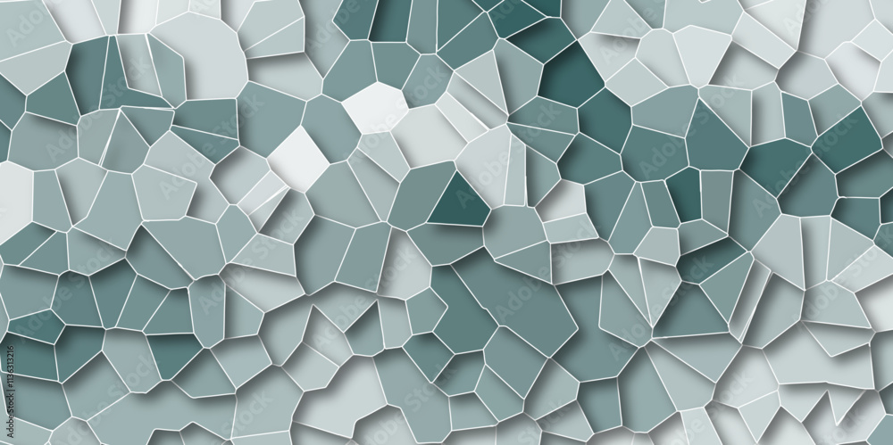 Poster Colorful Broken Stained-Glass Background with white lines. Geometric Retro tiles pattern. polygonal texture. Stained floor design with crack stone. Artful decoration of stone cubes architectural