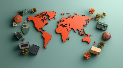 Retro Styled World Map Surrounded by Vintage Items