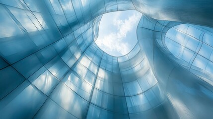 Obraz premium Modern abstract blue background featuring layers of textured white transparent materials. Triangle, diamond, and square shapes form a random geometric pattern with depth.