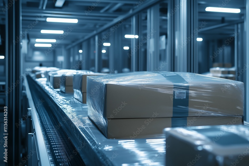 Poster packages being moved in advanced environments showcasing automation of logistics management