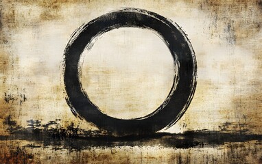 A minimalist ink circle on a textured background, symbolizing Zen and simplicity.