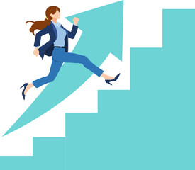 目標達成へのロードマップのイラスト(ビジネスウーマン)	
