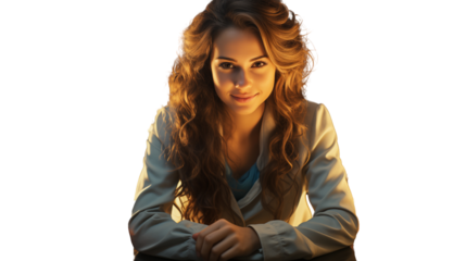 Dedicated female scientist conducting pharmaceutical experiments in a high-tech laboratory, isolated on transparent background.