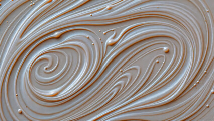 Close-up of swirling chocolate sauce with glossy texture and smooth patterns