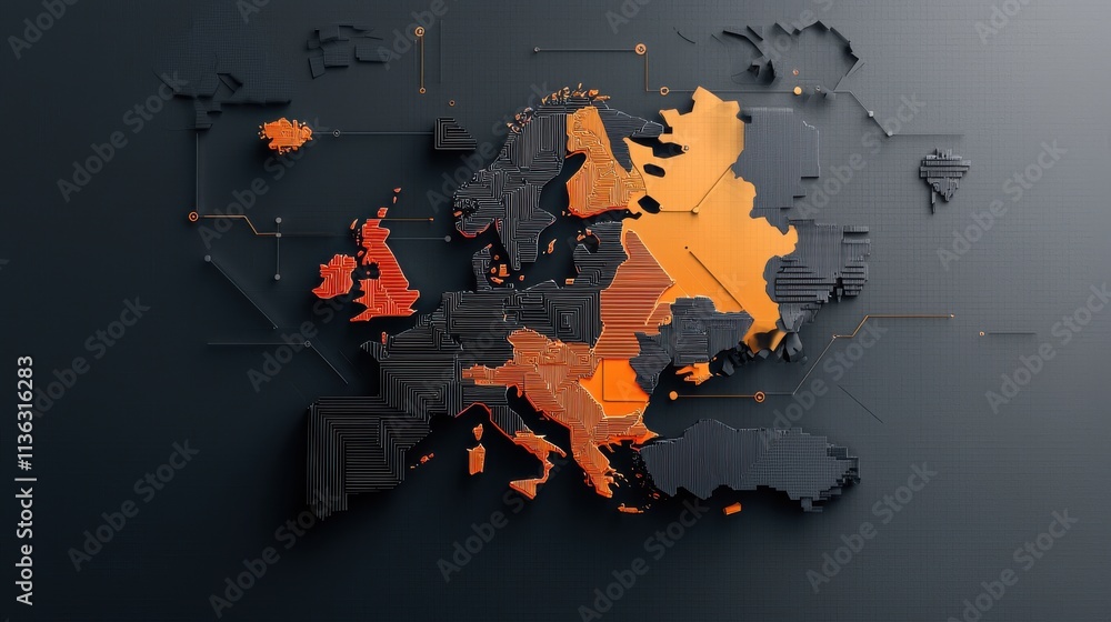Aufkleber geometric vector map of europe with bold patterns