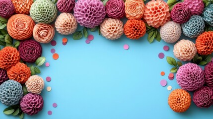 Bright and vibrant confetti scattered across a vivid blue background evoking a lively celebration or party moment with cheerful and energetic vibes