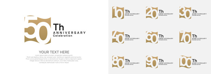 Anniversary logo set vector design, brown color for celebration event