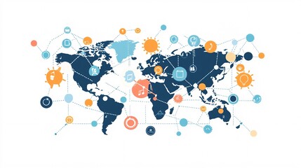 Fototapeta premium World map showing connections between countries and continents