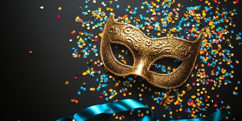 Minimalist background image with a festive carnival theme,  colorful confetti, carnival masks.