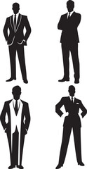 Four Businessmen in Formal Suits Silhouettes