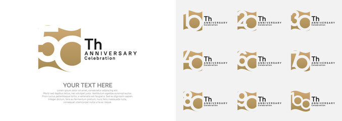 Anniversary logo set vector design, brown color for celebration event