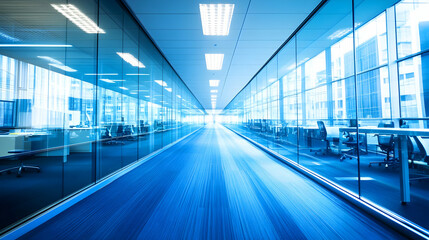 Fototapeta premium Modern glass corridor in office building.