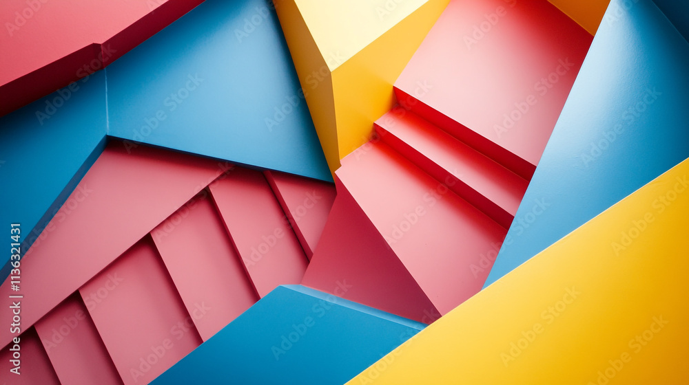 Poster vibrant geometric patterns create dynamic movement in colorful stair design