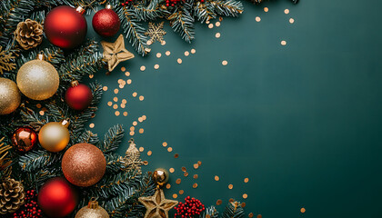 Festive Christmas Decorations Border Green Background
