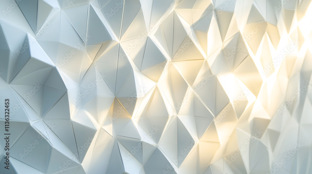 Poster abstract geometric wall design featuring triangular patterns and soft lighting effects
