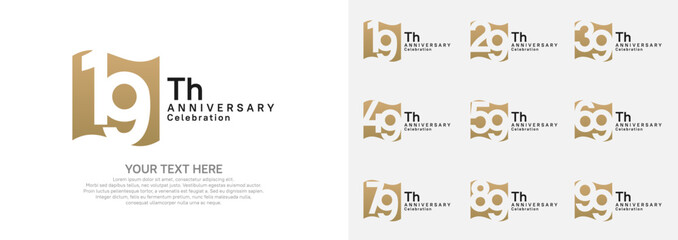 Anniversary logo set vector design, brown color for celebration event