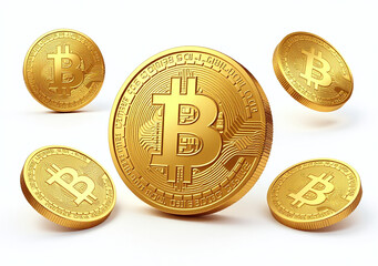 isolated gold bitcoin viewed multiple angles design