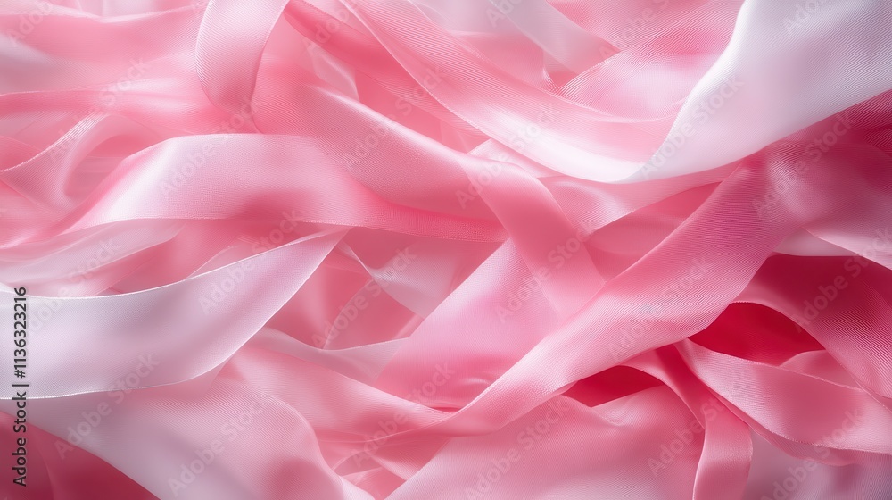 Poster a series of layered pink fabrics are artistically folded, generating a dynamic sense of motion while