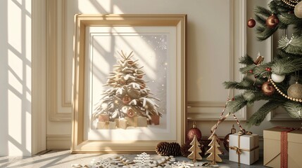 Cozy Christmas Scene with Pine Tree and Beautiful Decorations