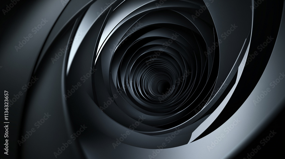 Poster swirling black tunnel creating a sense of depth and mystery in abstract design