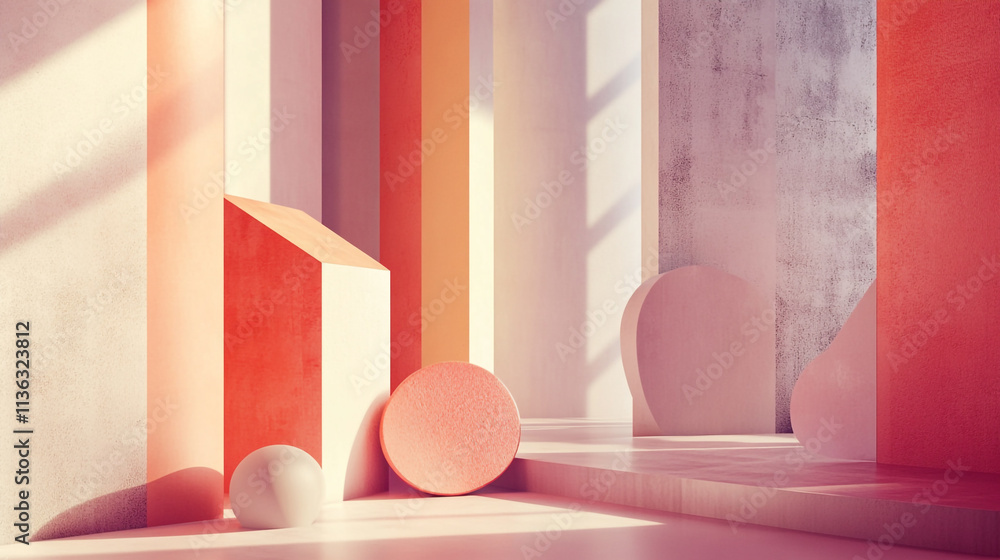 Poster modern abstract shapes and shadows create a harmonious art space with warm tones