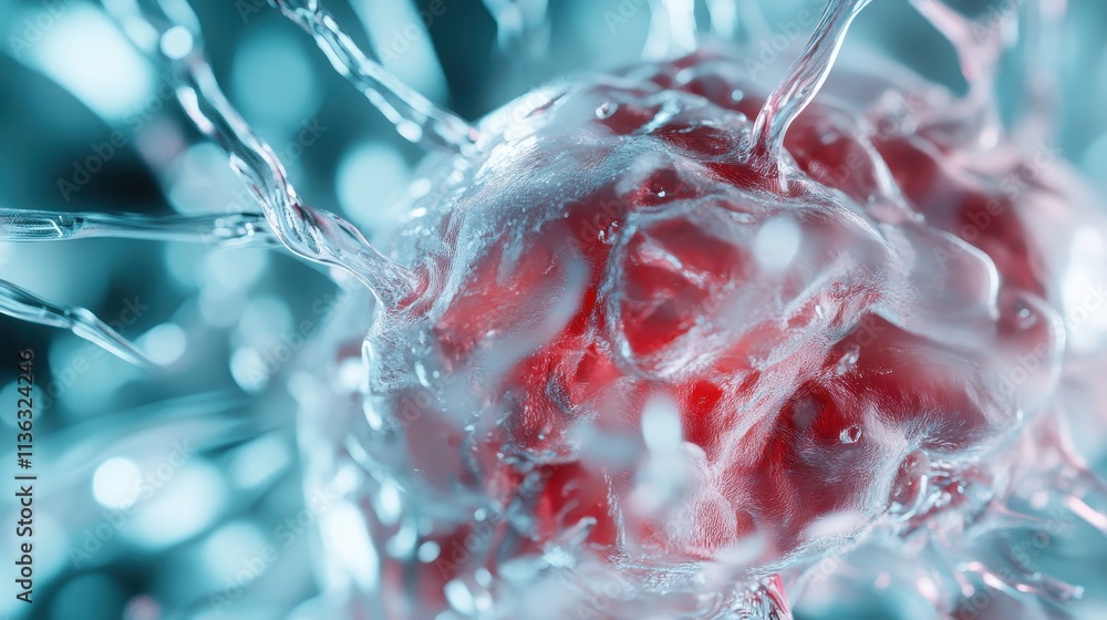 Poster a close-up, artistic interpretation of a biological cell, showcasing the intricate structures and vi