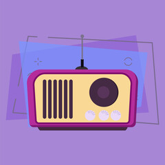 Vintage radio set. Old equipment with speaker, volume control and antenna. Radio concept. Vector illustration can be used for topics like receiver, broadcasting, communication