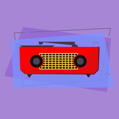 Turntable vinyl record player. Red retro device. Music concept. Vector illustration can be used for topics like vintage equipment, music, song