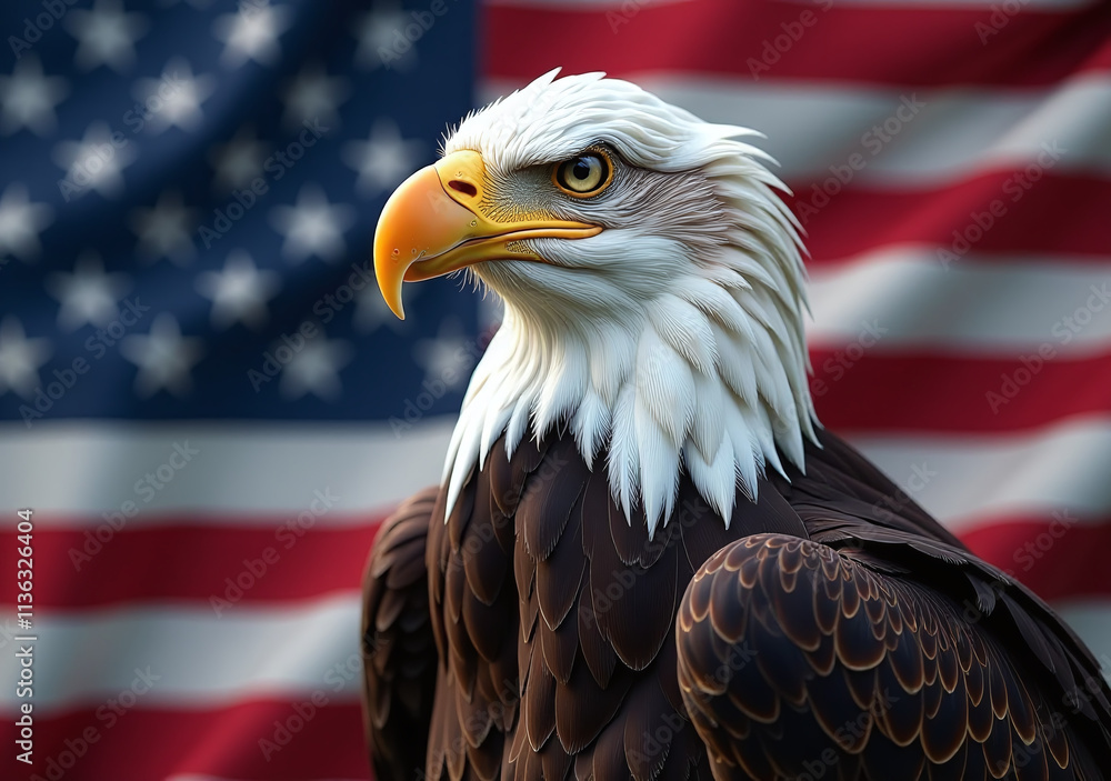 Poster neural network generates fake bald eagle image bitcoin usa flag digital background based real scenes