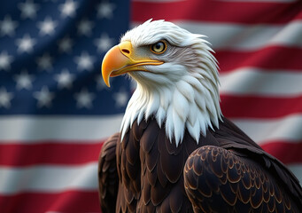 Naklejka premium neural network generates fake bald eagle image bitcoin usa flag digital background based real scenes