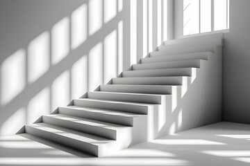 Obraz premium Modern white staircase in sunlit room.