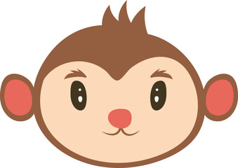Cartoon monkey face with large eyes, round pink ears, and a small tuft of hair on top.
