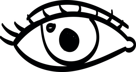 Simple black and white line drawing of an eye with a central pupil, iris, and outlined eyelashes.
