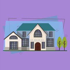 Old-fashioned two story house vector illustration. Mansion, estate, home. Suburban houses concept. Vector can be used for topics like architecture, construction, building