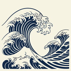 Japanese Seigaiha (wave) patterns in navy and white Illustrator Artwork