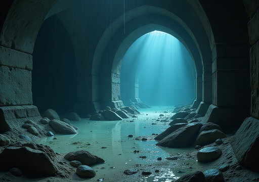 rain falls crypts underwater silently preserving ancient secrets within mysterious depths